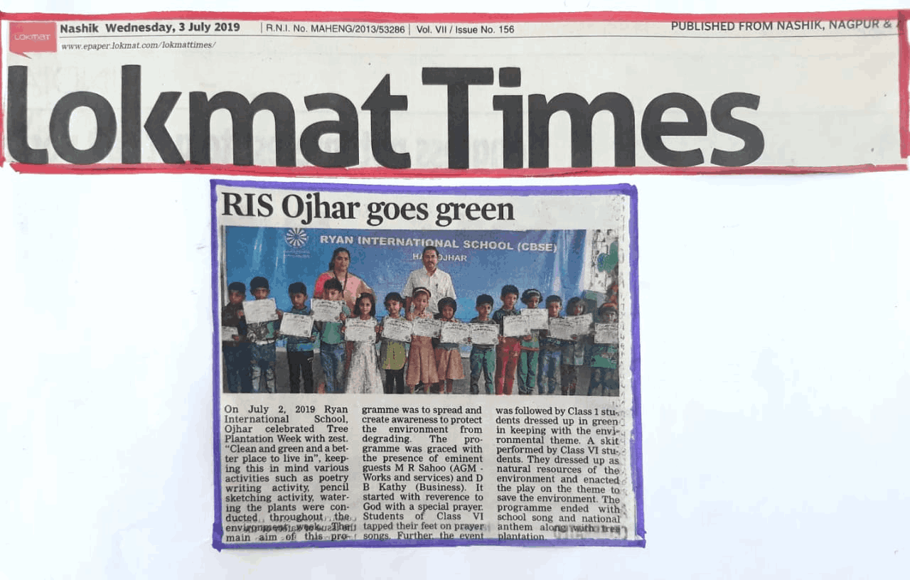ENVIRONMENT DAY was featured in Lokmat Times - Ryan International School, Hal Ojhar